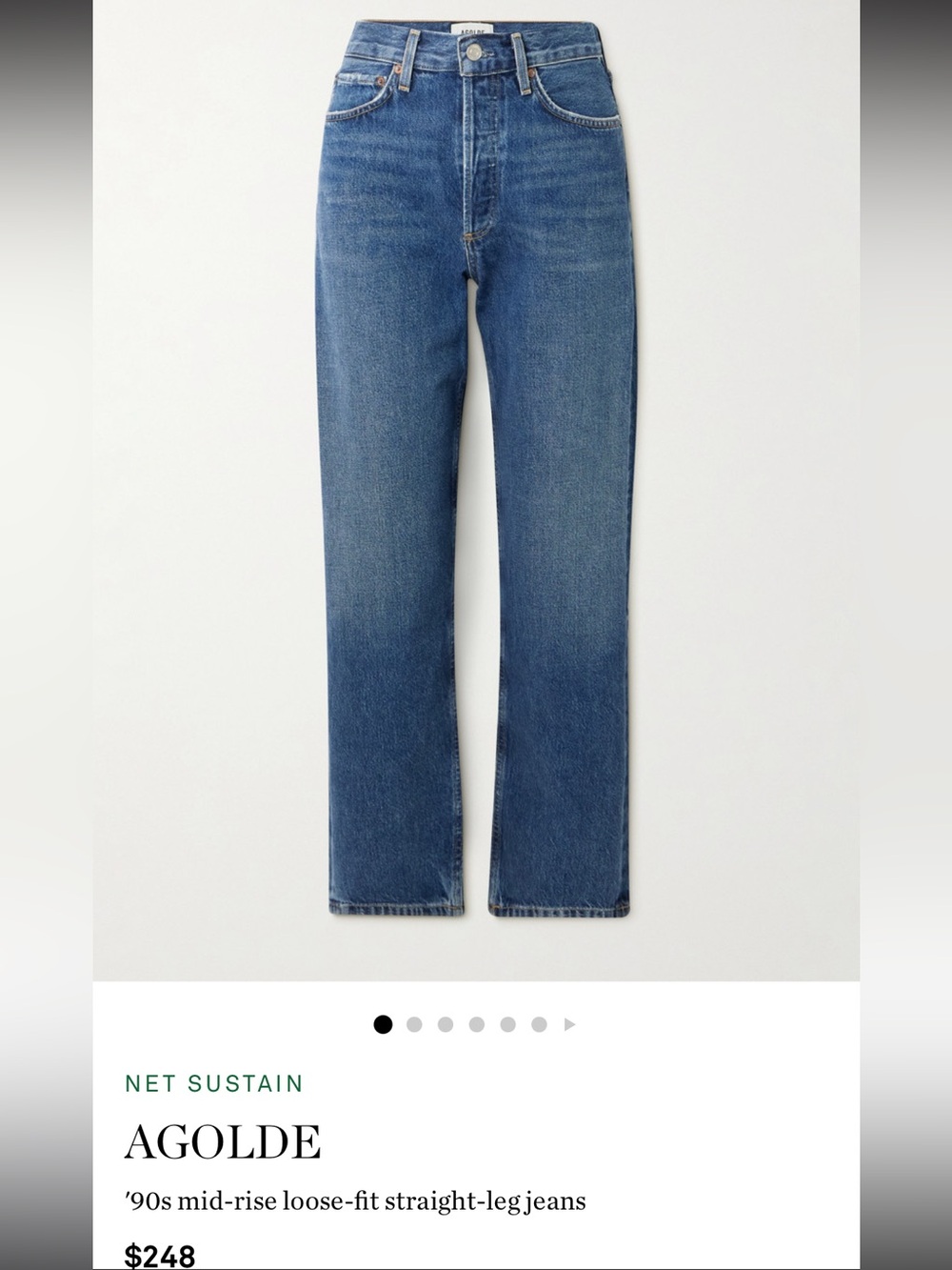 Agolde '90s pinch waist Mid-Rise Straight-Leg Jeans in Classic Blue, sz 25